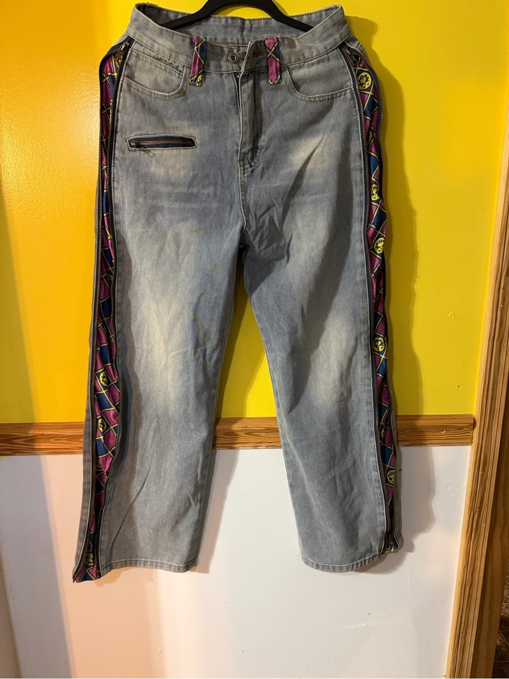 Light Gray Flare Jeans with Purple Accent Side Trim